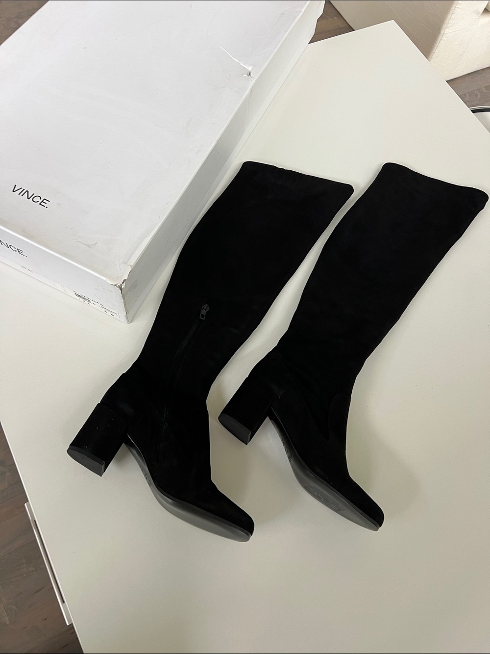 Vince blythe black suede leather over the knee block heel boots size 6